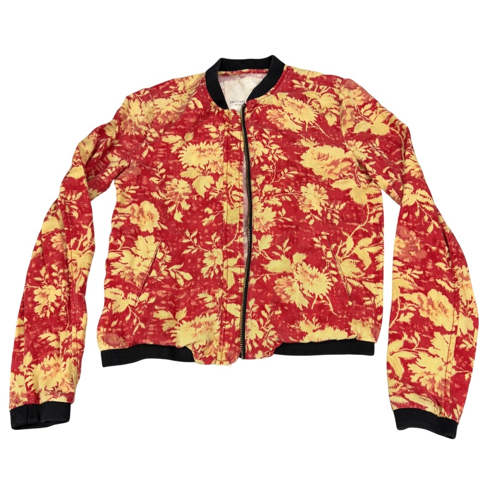 Denim & Supply Ralph Lauren Floral Bomber Jacket Red Yellow Womens XS‎ Zip Up